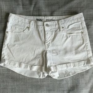 White Mossimo demin mid ride midi shorts